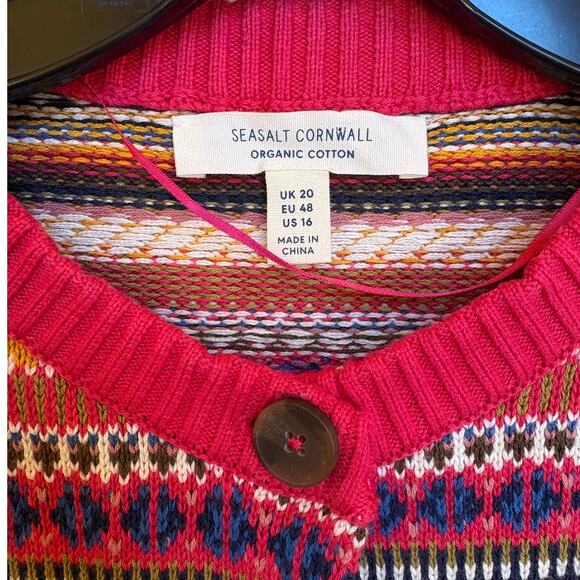 Seasalt Cornwall "Cove Cottage" Fair Isle Organic Cotton Cardigan size 16 - Picture 3 of 12